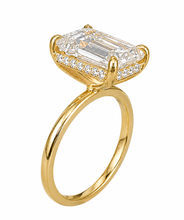 Load image into Gallery viewer, Emerald Shape And Round Cut Moissanite Engagement Ring Inner Halo Wedding Ring Prong Set Bridal Ring 14K Yellow Gold Propose Ring 3.10ctw
