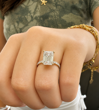 Load image into Gallery viewer, Emerald Cut Center And Round Cut Moissanites Engagement Ring Set In 14K Solid White Gold Wedding Bridal Ring Set 2.30ctw
