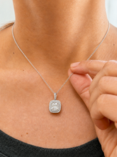 Load image into Gallery viewer, Cushion Cut Simulated Diamond Filigree Double Halo Style Necklace And Chain Halo Pendant Wedding Gift For Her 14k Solid White Gold 2.50ct
