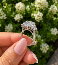Load image into Gallery viewer, Oval Cut Center And Half Moon And Round Cut Simulated Diamonds Engagement Ring 14K Solid White Gold Bridal Wedding Ring 6.25ctw
