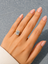 Load image into Gallery viewer, Emerald Shape And Round Cut Moissanite Engagement Ring Inner Halo Wedding Ring Prong Set Bridal Ring 14K Yellow Gold Propose Ring 3.10ctw
