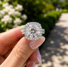 Load image into Gallery viewer, Round Cut Simulated Diamonds Engagement Ring 14K Solid White Gold Halo Split Shank Design Wedding Bridal Ring 5.70ctw
