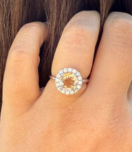 Load image into Gallery viewer, Round Cut Yellow Citrine and Round Cut Sides Simulated Diamond Ring halo Style Ring 14K Solid White Gold Right Hand Ring 1.75ctw
