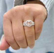 Load image into Gallery viewer, Natural Round Shape Morganite And Round Cut Sides Simulated Diamonds Engagement Ring Prong Bridal Ring 14K Solid White Gold 3.25ctw
