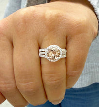 Load image into Gallery viewer, Natural Round Shape Morganite And Round Cut Sides Simulated Diamonds Engagement Ring Prong Bridal Ring 14K Solid White Gold 3.25ctw
