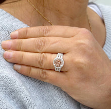 Load image into Gallery viewer, Natural Round Shape Morganite And Round Cut Sides Simulated Diamonds Engagement Ring Prong Bridal Ring 14K Solid White Gold 3.25ctw
