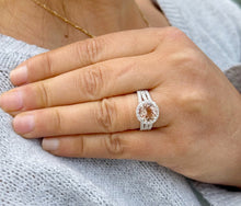 Load image into Gallery viewer, Natural Round Shape Morganite And Round Cut Sides Simulated Diamonds Engagement Ring Prong Bridal Ring 14K Solid White Gold 3.25ctw
