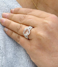 Load image into Gallery viewer, Natural Round Shape Morganite And Round Cut Sides Simulated Diamonds Engagement Ring Prong Bridal Ring 14K Solid White Gold 3.25ctw
