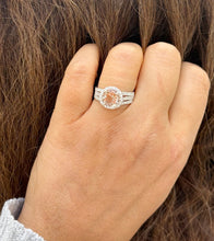 Load image into Gallery viewer, Natural Round Shape Morganite And Round Cut Sides Simulated Diamonds Engagement Ring Prong Bridal Ring 14K Solid White Gold 3.25ctw
