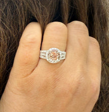 Load image into Gallery viewer, Natural Round Shape Morganite And Round Cut Sides Simulated Diamonds Engagement Ring Prong Bridal Ring 14K Solid White Gold 3.25ctw
