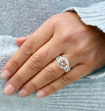 Load image into Gallery viewer, Natural Round Shape Morganite And Round Cut Sides Simulated Diamonds Engagement Ring Prong Bridal Ring 14K Solid White Gold 3.25ctw

