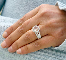 Load image into Gallery viewer, Natural Round Shape Morganite And Round Cut Sides Simulated Diamonds Engagement Ring Prong Bridal Ring 14K Solid White Gold 3.25ctw
