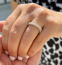 Load image into Gallery viewer, Round Cut Simulated Diamonds Eternity Band Antique Sytle Three Sided 14K Solid White Gold, Wedding Bridal Anniversary 2.00ctw

