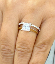 Load image into Gallery viewer, Princess Cut Simulated Diamond Engagement Ring Solitaire And Matching Band Wedding Set Solid 14K Solid Yellow Gold Bridal Set 2.25ctw
