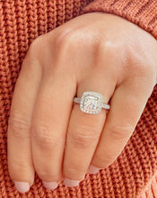 Load image into Gallery viewer, Cushion Cut And Round Cut Diamond Engagement Ring IGI Certified 14k White Solid Gold Wedding Set Bezel Style Bridal Set 2.20ctw
