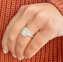 Load image into Gallery viewer, Cushion Cut And Round Cut Diamond Engagement Ring IGI Certified 14k White Solid Gold Wedding Set Bezel Style Bridal Set 2.20ctw
