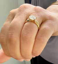 Load image into Gallery viewer, Round Cut Simulated Diamonds Engagement Ring And Band Set Solitaire Wedding Bridal Set 14K Yellow Gold 2.20ctw
