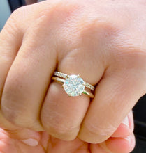 Load image into Gallery viewer, Round Cut Simulated Diamonds Engagement Ring And Band Set Solitaire Wedding Bridal Set 14K Yellow Gold 2.20ctw
