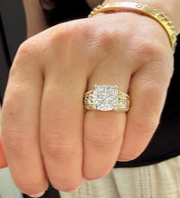 Load image into Gallery viewer, Cushion Cut and Round Cut Moissanites Engagement Ring Hidden Halo Design Wedding Ring Set In 14K Solid Heavy Yellow Gold Bridal Ring 6.50ctw
