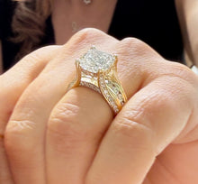 Load image into Gallery viewer, Cushion Cut and Round Cut Moissanites Engagement Ring Hidden Halo Design Wedding Ring Set In 14K Solid Heavy Yellow Gold Bridal Ring 6.50ctw
