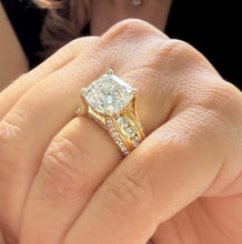Load image into Gallery viewer, Cushion Cut and Round Cut Moissanites Engagement Ring Hidden Halo Design Wedding Ring Set In 14K Solid Heavy Yellow Gold Bridal Ring 6.50ctw
