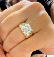 Load image into Gallery viewer, Cushion Cut and Round Cut Moissanites Engagement Ring Hidden Halo Design Wedding Ring Set In 14K Solid Heavy Yellow Gold Bridal Ring 6.50ctw
