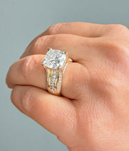 Load image into Gallery viewer, Cushion Cut and Round Cut Moissanites Engagement Ring Hidden Halo Design Wedding Ring Set In 14K Solid Heavy Yellow Gold Bridal Ring 6.50ctw
