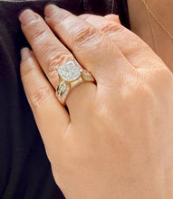 Load image into Gallery viewer, Cushion Cut and Round Cut Moissanites Engagement Ring Hidden Halo Design Wedding Ring Set In 14K Solid Heavy Yellow Gold Bridal Ring 6.50ctw
