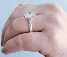 Load image into Gallery viewer, Oval Shape and Round Cut Sides Simulated Diamonds Engagement Ring Set In 14K Solid White Gold Bridal Wedding Ring Half Eternity Style 4.00ct
