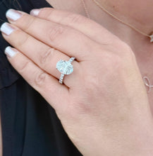 Load image into Gallery viewer, Oval Shape and Round Cut Sides Simulated Diamonds Engagement Ring Set In 14K Solid White Gold Bridal Wedding Ring Half Eternity Style 4.00ct
