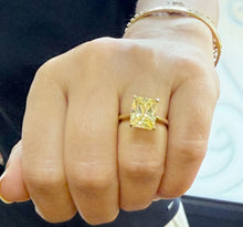 Load image into Gallery viewer, Fancy Yellow Radiant Cut Solitaire 11x9mm Simulated Diamonds Engagement Ring Four Prong Set Wedding Bridal Ring 14K Yellow Gold 5.00ct
