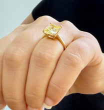Load image into Gallery viewer, Fancy Yellow Radiant Cut Solitaire 11x9mm Simulated Diamonds Engagement Ring Four Prong Set Wedding Bridal Ring 14K Yellow Gold 5.00ct
