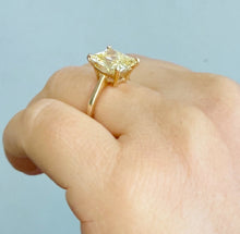 Load image into Gallery viewer, Fancy Yellow Radiant Cut Solitaire 11x9mm Simulated Diamonds Engagement Ring Four Prong Set Wedding Bridal Ring 14K Yellow Gold 5.00ct
