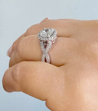 Load image into Gallery viewer, Round Cut Simulated Diamonds Engagement Ring Halo Style Wedding Ring Twisted Braided Style Shank Bridal Ring 14K Solid White Gold 1.70ctw
