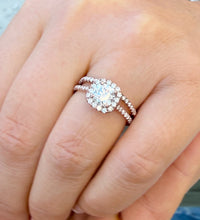 Load image into Gallery viewer, Cushion Cut and Round Cut Sides Simulated Diamonds Engagement Ring And Band Halo Wedding Set Women's Bridal Set 14K Rose Gold 1.60ctw
