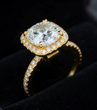 Load image into Gallery viewer, Round Cut Simulated Diamonds Engagement Ring 14K Solid Yellow Gold Halo Design Wedding Bridal Ring 2.50ctw
