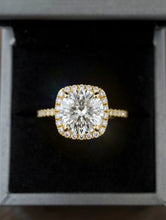 Load image into Gallery viewer, Round Cut Simulated Diamonds Engagement Ring 14K Solid Yellow Gold Halo Design Wedding Bridal Ring 2.50ctw
