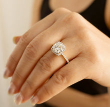 Load image into Gallery viewer, Round Cut Simulated Diamonds Engagement Ring 14K Solid Yellow Gold Halo Design Wedding Bridal Ring 2.50ctw
