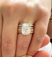 Load image into Gallery viewer, Radiant Cut And Round Cut Diamond Sides Engagement Ring And Matching Band IGI Certified 14k Solid Yellow Gold Wedding Set 5.20ctw G-VS2
