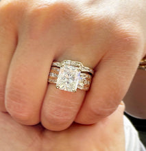 Load image into Gallery viewer, Radiant Cut And Round Cut Diamond Sides Engagement Ring And Matching Band IGI Certified 14k Solid Yellow Gold Wedding Set 5.20ctw G-VS2
