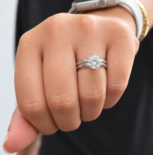 Load image into Gallery viewer, Solitaire Round Cut Simulated Diamonds Engagement Ring And Band Six Prong Set 7.0mm Wedding Ring Set 14K Solid White Gold Bridal Set 1.20ct
