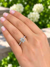Load image into Gallery viewer, Emerald Cut Moissanite Center And Baguettes Cut Sides Engagement Ring Prong Set Style In 14k White or Yellow Gold Bridal Wedding Ring 2.30ct
