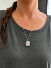 Load image into Gallery viewer, Cushion Cut Simulated Diamond Filigree Double Halo Style Necklace And Chain Halo Pendant Wedding Gift For Her 14k Solid White Gold 2.50ct
