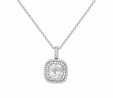 Load image into Gallery viewer, Cushion Cut Simulated Diamond Filigree Double Halo Style Necklace And Chain Halo Pendant Wedding Gift For Her 14k Solid White Gold 2.50ct
