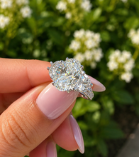 Load image into Gallery viewer, Oval Cut Center And Half Moon And Round Cut Simulated Diamonds Engagement Ring 14K Solid White Gold Bridal Wedding Ring 6.25ctw
