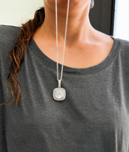 Load image into Gallery viewer, Cushion Cut Simulated Diamond Filigree Double Halo Style Necklace And Chain Halo Pendant Wedding Gift For Her 14k Solid White Gold 2.50ct

