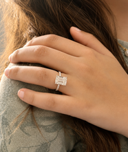 Load image into Gallery viewer, Emerald Cut Center And Round Cut Moissanites Engagement Ring Set In 14K Solid White Gold Wedding Bridal Ring Set 2.30ctw

