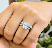 Load image into Gallery viewer, Elongated Cushion Cut and Round Cut Sides Simulated Diamonds Engagement Ring And Matching Band 14K Solid White Gold Wedding Set 6.50ctw
