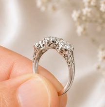 Load image into Gallery viewer, Round Cut Diamond Engagement Ring Three Stone Style Antique Design IGI Certified 14k Solid White Gold Halo Bridal Wedding set 2.00ctw
