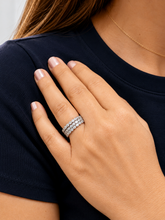 Load image into Gallery viewer, Round Cut Simulated Diamonds Three piece Eternity Band Engagement Band Filigree 14K White Gold Wedding Band Bridal Anniversary Band 0.60ctw
